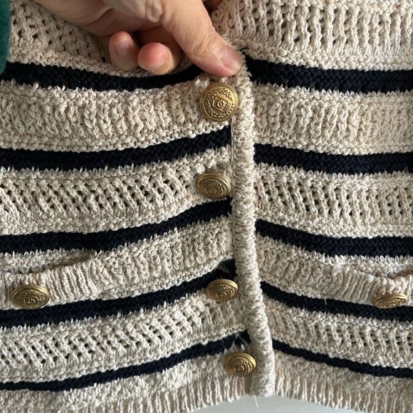 Zara Black and Cream Striped Cardigan Vest Small - Picture 4 of 4